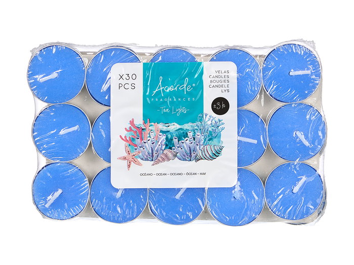Acorde Set 30 Velas Tea Light Oceano 3H 19x11.2x2.7 cm Azul Cera (Set de 24)