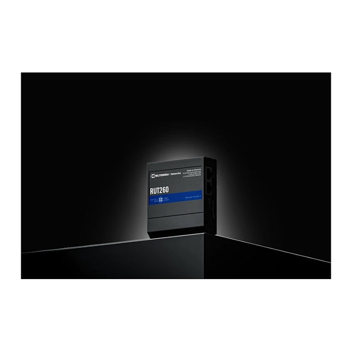Teltonika RUT260 Router Industrial LTE CAT6 WiFi con 3 Antenas, 2 Puertos LAN, Para Montaje en Pared/DIN, Negro/Azul - Aluminio/Plástico
