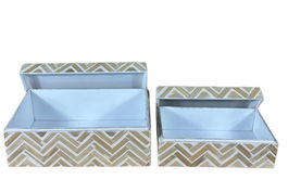 DKD Home Decor Caja Tropical Marron Blanco Set de 2 Piezas 16 x 12 x 30 cm