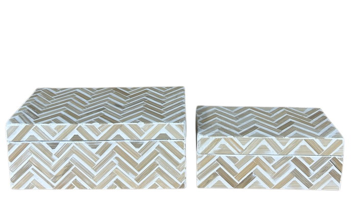 DKD Home Decor Caja Tropical Marron Blanco Set de 2 Piezas 16 x 12 x 30 cm