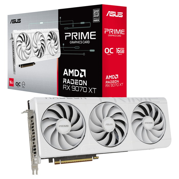 ASUS Prime RX 9070 XT Radeon 16GB GDDR6 256-bit OC Edition Blanco - Tarjeta Gráfica PCIe 5.0, 7680x4320, 3 Ventiladores Axial-tech