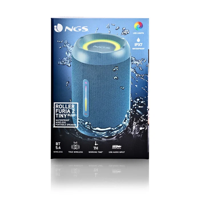 NGS ROLLER FURIA 2 TINY Altavoz Bluetooth Portátil 20W IPX7 Impermeable Luces RGB Azul