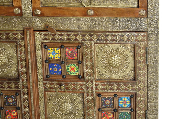 Giner y Colomer Cómoda de Madera de Acacia con Cerámica y Bronce, 90x105x40 cm