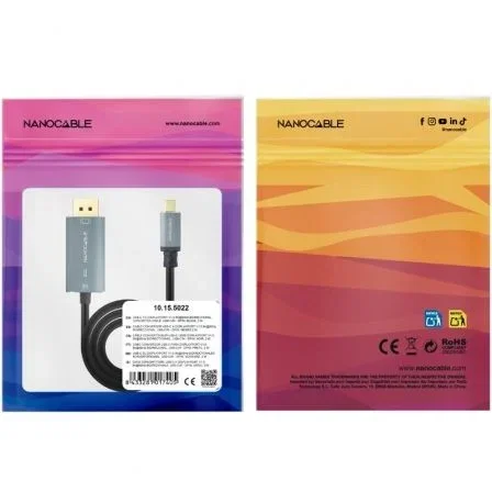 Nanocable Cable Conversor USB-C a DisplayPort 8K 2m Negro 10.15.5022 - Compatible 7680x4320 60Hz, 4K 144Hz, HDR10, HDR10+, macOS, Windows