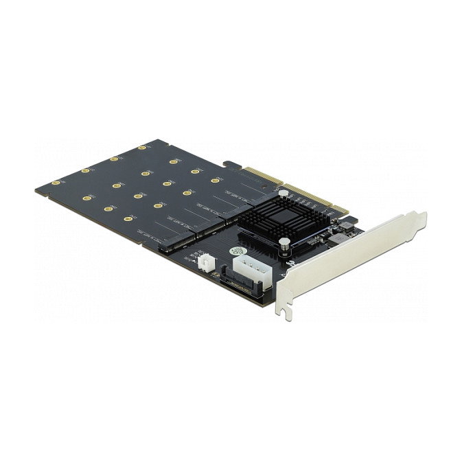 DeLOCK 90409 Tarjeta PCI Express x8/x16 para 4 Unidades NVMe M.2 Internas - PCIe 3.0, Enfriamiento Activo con Ventilador, Compatible con Windows y Linux