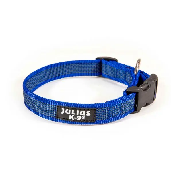 Julius-K9 Collar Engomado Gris con Tira Azul Talla M Julius-K9 Collar Engomado Gris con Tira Azul Talla M