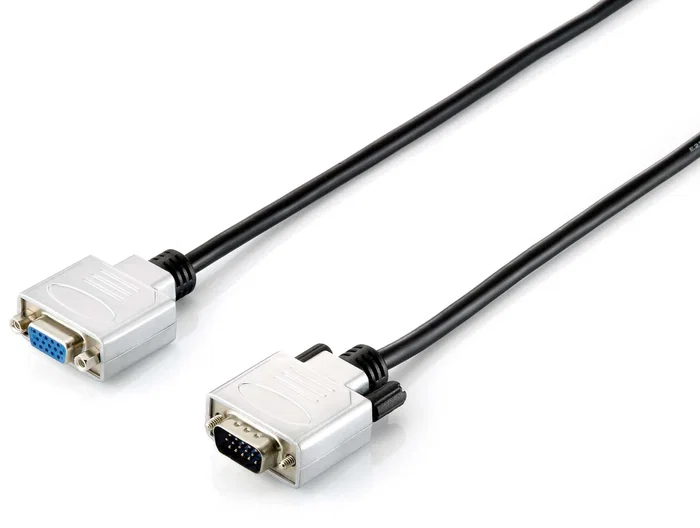 Equip 118852 Cable de extensión VGA SVGA 5 m, Macho-Hembra, con Blindaje Magnético, Negro y Plata