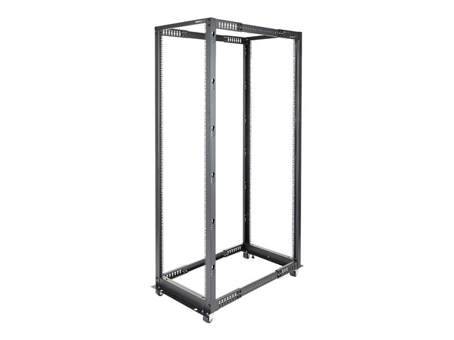 StarTech - Rack de Montaje 19" 42U, Marco Abierto 4 Columnas Ajustable con Ruedas, Soporte para Servidores, Compatible con EIA-310-D, Hasta 600 kg de Carga, Color Negro