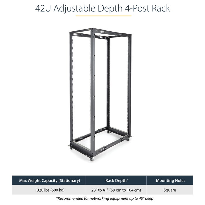 StarTech Rack de marco abierto 42U de 4 columnas con profundidad ajustable StarTech Rack de marco abierto 42U de 4 columnas con profundidad ajustable