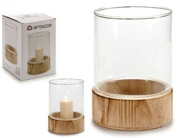 Giftdecor Portavelas Cristal Base Madera Redondo 14.5 x 14.5 x 19.3 cm (Set de 8)