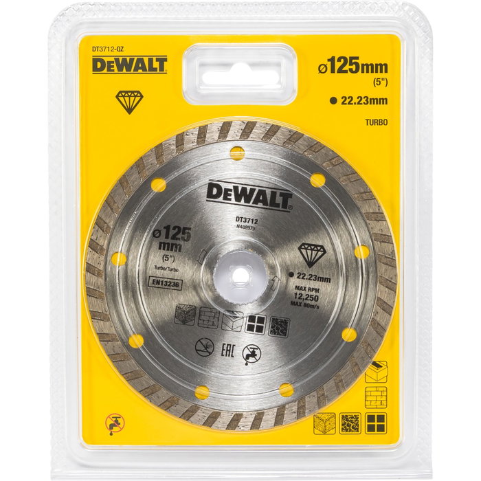 DeWalt DT3712-QZ Disco de corte de diamante Eco1 Turbo 125 mm DeWalt DT3712-QZ Disco de corte de diamante Eco1 Turbo 125 mm