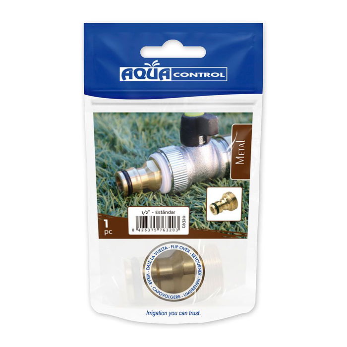 Aqua Control Conector Roscado Macho Latón 1/2 Pulgada Adaptador de Grifo para Manguera Blister