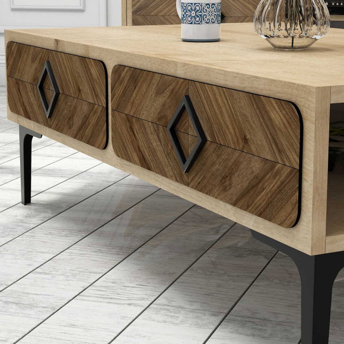 Hanah Home Conjunto Muebles Salón Industrial Roble - Mueble TV, Estante Pared y Mesa Centro - Diseño Moderno