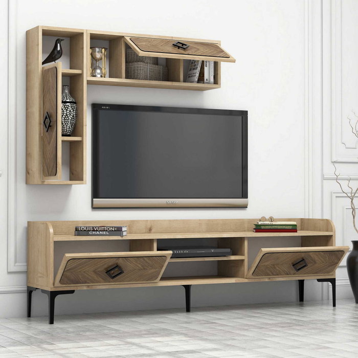 Hanah Home Conjunto Muebles Salón Industrial Roble - Mueble TV, Estante Pared y Mesa Centro - Diseño Moderno
