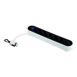 Simon Base múltiple de 5 tomas Schuko y 2 USB con interruptor de pie