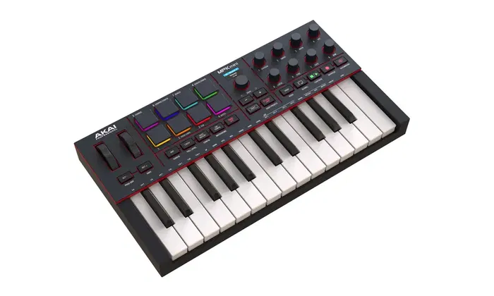 Akai Professional Controlador MIDI MPK Mini IV, 25 Teclas, 8 Pads RGB Retroiluminados, Pantalla a Color, USB-C, Color Negro