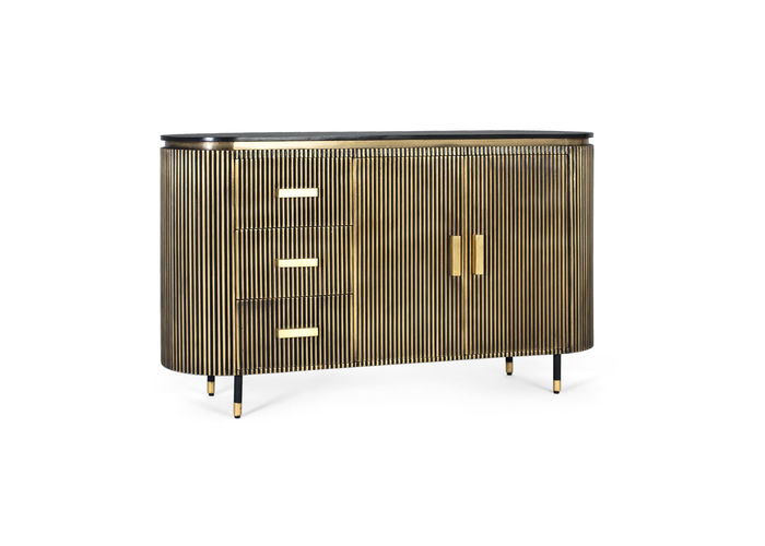 Giner & Colomer - Aparador en Madera de Mango y Bronce 150 cm con 3 Cajones y 2 Puertas, Mueble de Salón o Comedor Giner & Colomer - Aparador en Madera de Mango y Bronce 150 cm con 3 Cajones y 2 Puertas, Mueble de Salón o Comedor