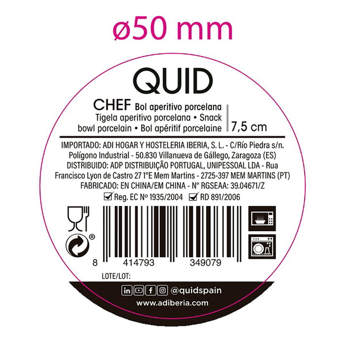 Bol Porcelana Chef Quid 7,5 cm (12 Unidades) Bol Porcelana Chef Quid 7,5 cm (12 Unidades)