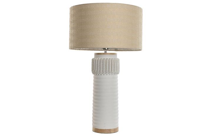 DKD Home Decor Lámpara de Sobremesa de Cerámica y Lino Blanco DKD Home Decor Lámpara de Sobremesa de Cerámica y Lino Blanco