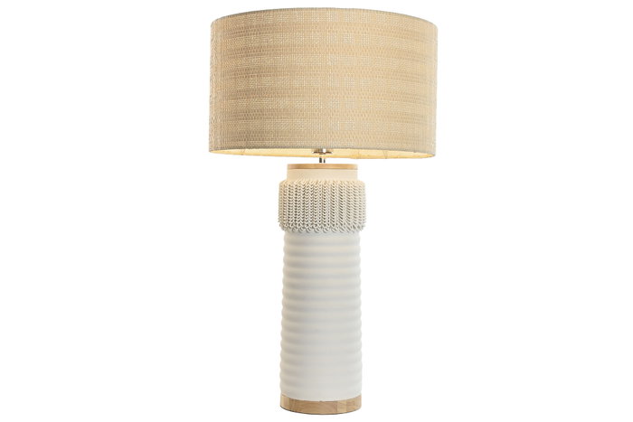 DKD Home Decor Lámpara de Sobremesa de Cerámica y Lino Blanco DKD Home Decor Lámpara de Sobremesa de Cerámica y Lino Blanco