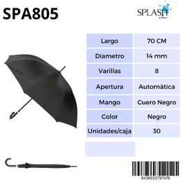 SPLASH BY AVANT Paraguas splash cab golf liso negro mango cuero