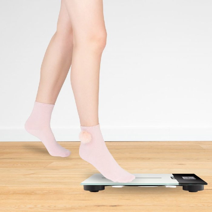 BLAUPUNKT Báscula de Baño Digital con Indicador de Temperatura y Superficie de Cristal Extraplana - Control de Peso y Salud