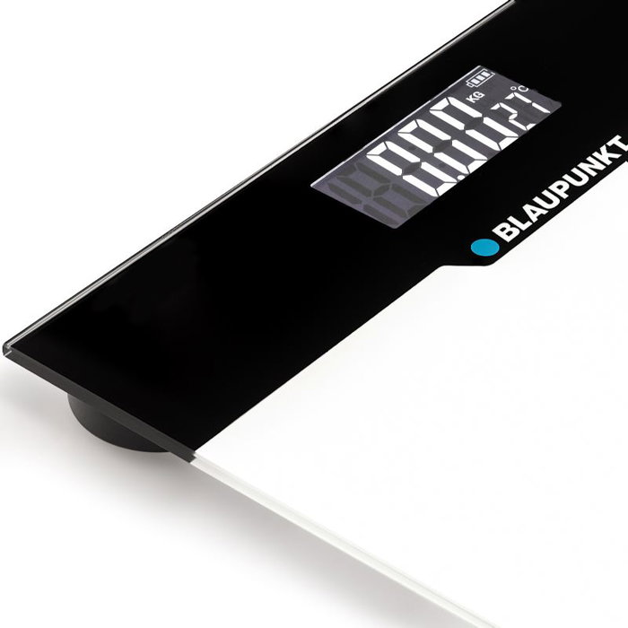 BLAUPUNKT Báscula de Baño Digital con Indicador de Temperatura y Superficie de Cristal Extraplana - Control de Peso y Salud