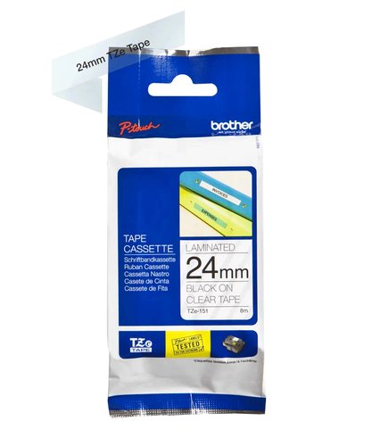 Brother TZe-151 Cinta Laminada 24mm Negro sobre Transparente