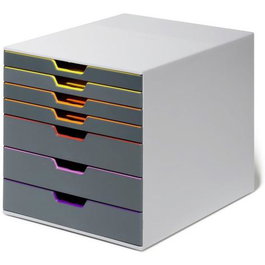 Durable Módulo Sobremesa 7 Cajones Plástico A-Calidad Gris-Multicolor para Archivo A4, Folio, Carta