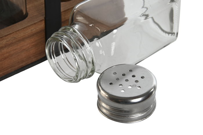 DKD Home Decor Salero Set de 2 Piezas 6 x 17.5 x 12 cm Negro y Natural Cristal y Acacia