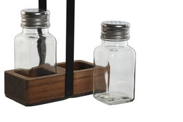 DKD Home Decor Salero Set de 2 Piezas 6 x 17.5 x 12 cm Negro y Natural Cristal y Acacia