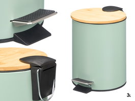 Berilo Papelera Metal con Tapa de Bambú 3L Menta Verde 21 x 23.5 x 17 cm (Set de 4)