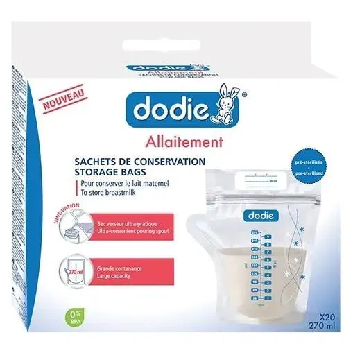 Dodie x20 Bolsas de Conservación Grandes 270 ml Preesterilizadas Anti Fugas Leche Materna