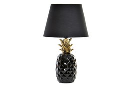DKD Home Decor Lámpara de Sobremesa Cerámica y Poliéster Negro y Dorado