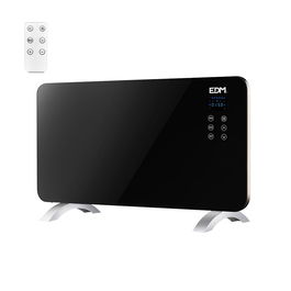 Edm Placa de cristal Convector 1500W con programador y mando a distancia, Negro
