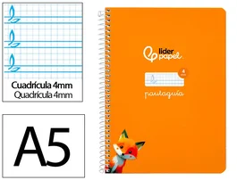 Liderpapel Cuaderno Pautaguía A5 Tapa Dura 80 Hojas Cuadro Pautado 4mm Naranja