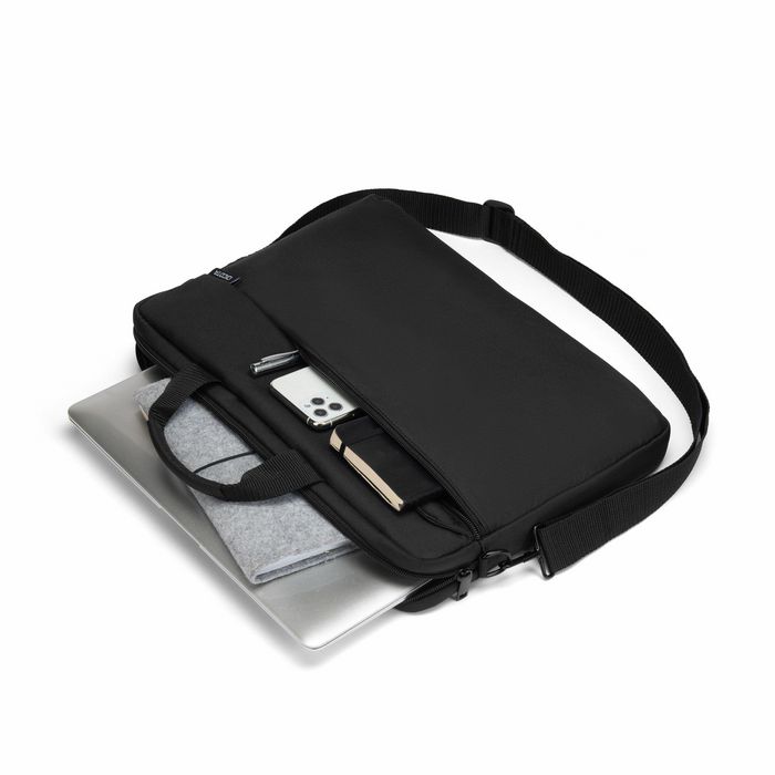 Dicota Slim Case ONE 13-14.1" Negro - Funda Portátil Acolchada con Bolsillo y Correa PET Reciclado