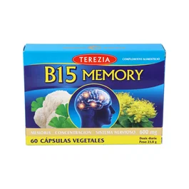 TEREZIA B15 Memory 60 Cápsulas | Suplemento para la Memoria y Concentración con Ginkgo Biloba, Bacopa, Cúrcuma y Hericium