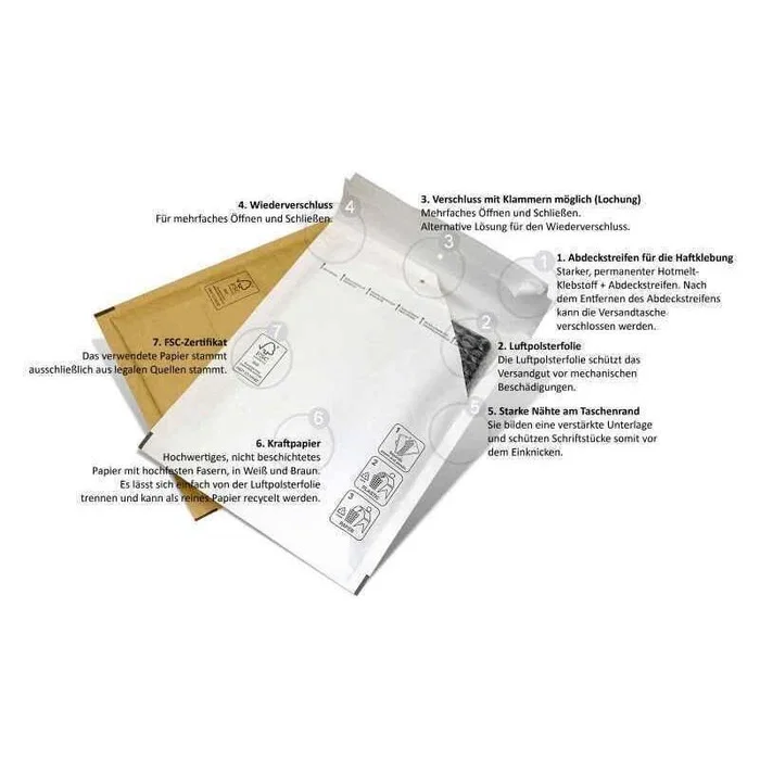 Bolsa de correo con colchón de aire, 200x275mm (interiores 180x265mm), 100 unidades, papel 75g/m²
