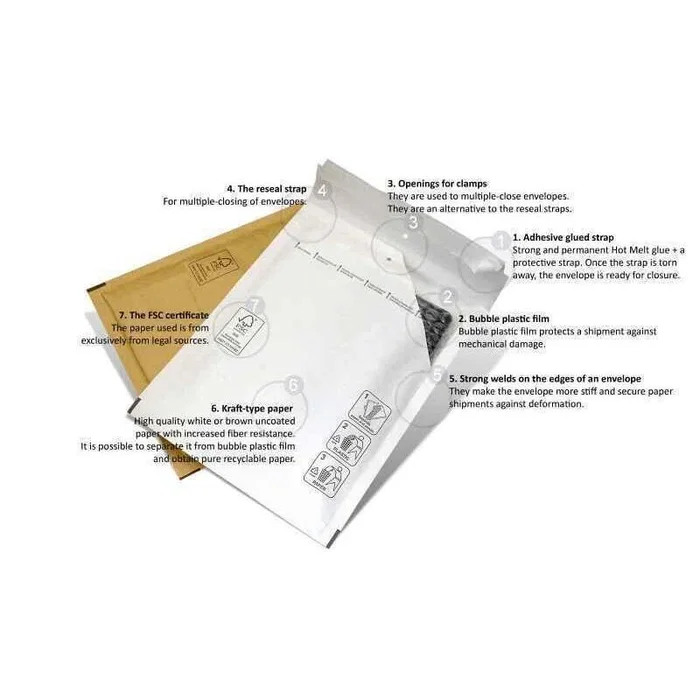 Bolsa de correo con colchón de aire, 200x275mm (interiores 180x265mm), 100 unidades, papel 75g/m²