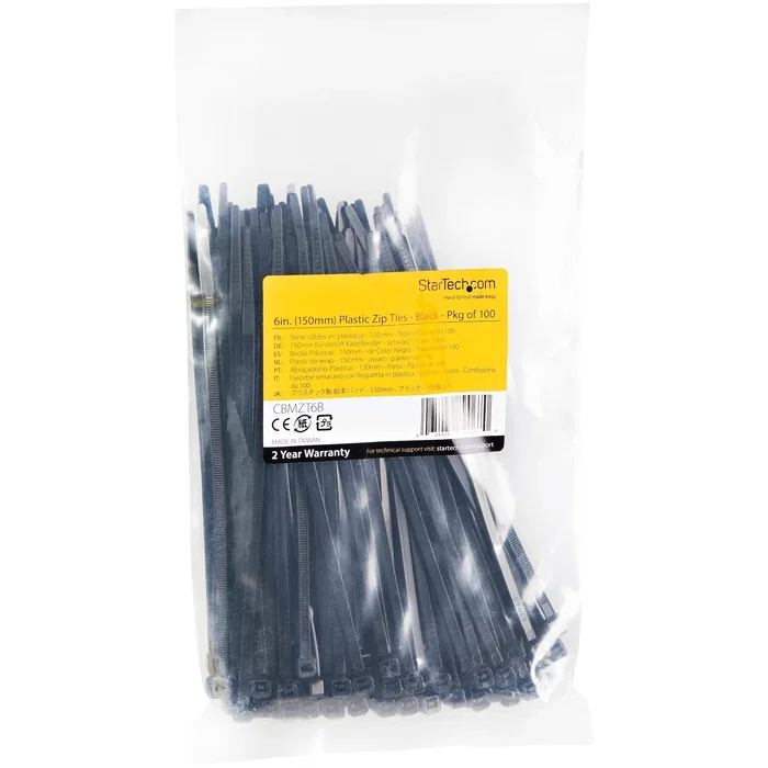 Startech Bridas Reutilizables de Nylon Negro, 152,4 mm, 100 Piezas