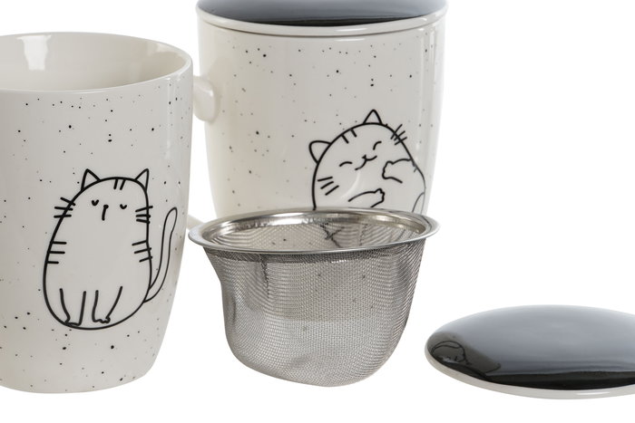 DKD Home Decor Mug Infusiones Scandi Blanco Negro 340ml Porcelana Inox Apto Microondas Lavavajillas Set 2 Unidades Caja Regalo