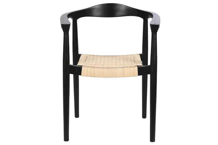DKD Home Decor Silla de Teca y Ratán Negra