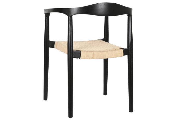 DKD Home Decor Silla de Teca y Ratán Negra