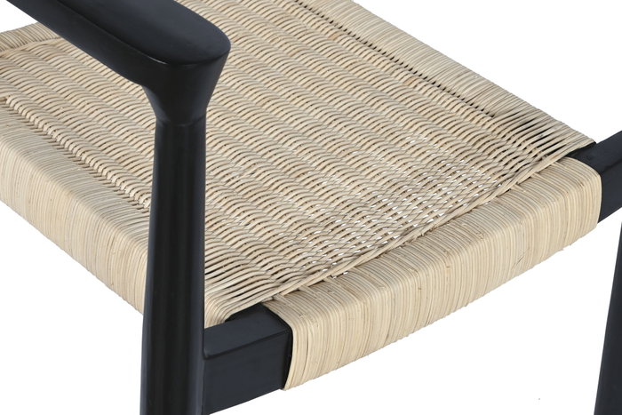 DKD Home Decor Silla de Teca y Ratán Negra