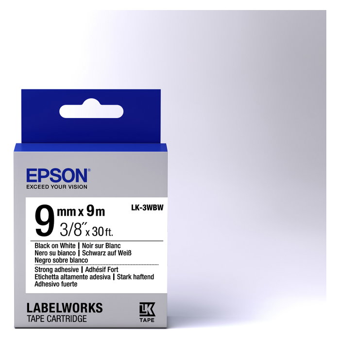 Epson LK-3WBW Cinta de etiquetas negra sobre blanco 9 mm x 9 m