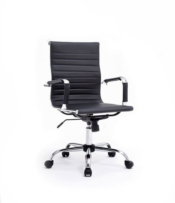 Equip Silla de Oficina Ergonomica 651002 Negra Imitacion Piel Reposabrazos Giratoria Ruedas Ajustable Altura Ancho 62cm Profundidad 55cm