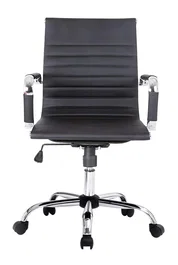 Equip 651002 Silla de Oficina y Ordenador Ergonómica - Asiento y Respaldo Acolchado en Piel Sintética Negra - Con Reposabrazos y 5 Ruedas Giratorias