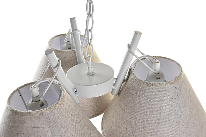 DKD Home Decor Lámpara de Techo Moderna Dorado Blanco Metal Lino 3 Pantallas E27 46x30x50 cm (2 Unidades)