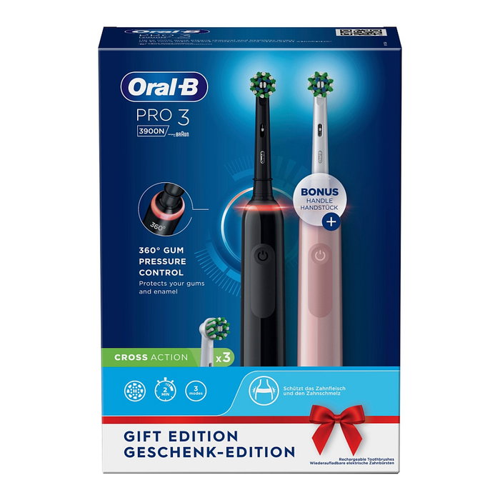 Oral-B Pro 3 3900 Duo Cepillo Dental Oscilante Negro Rosa Pack x2 Oral-B Pro 3 3900 Duo Cepillo Dental Oscilante Negro Rosa Pack x2